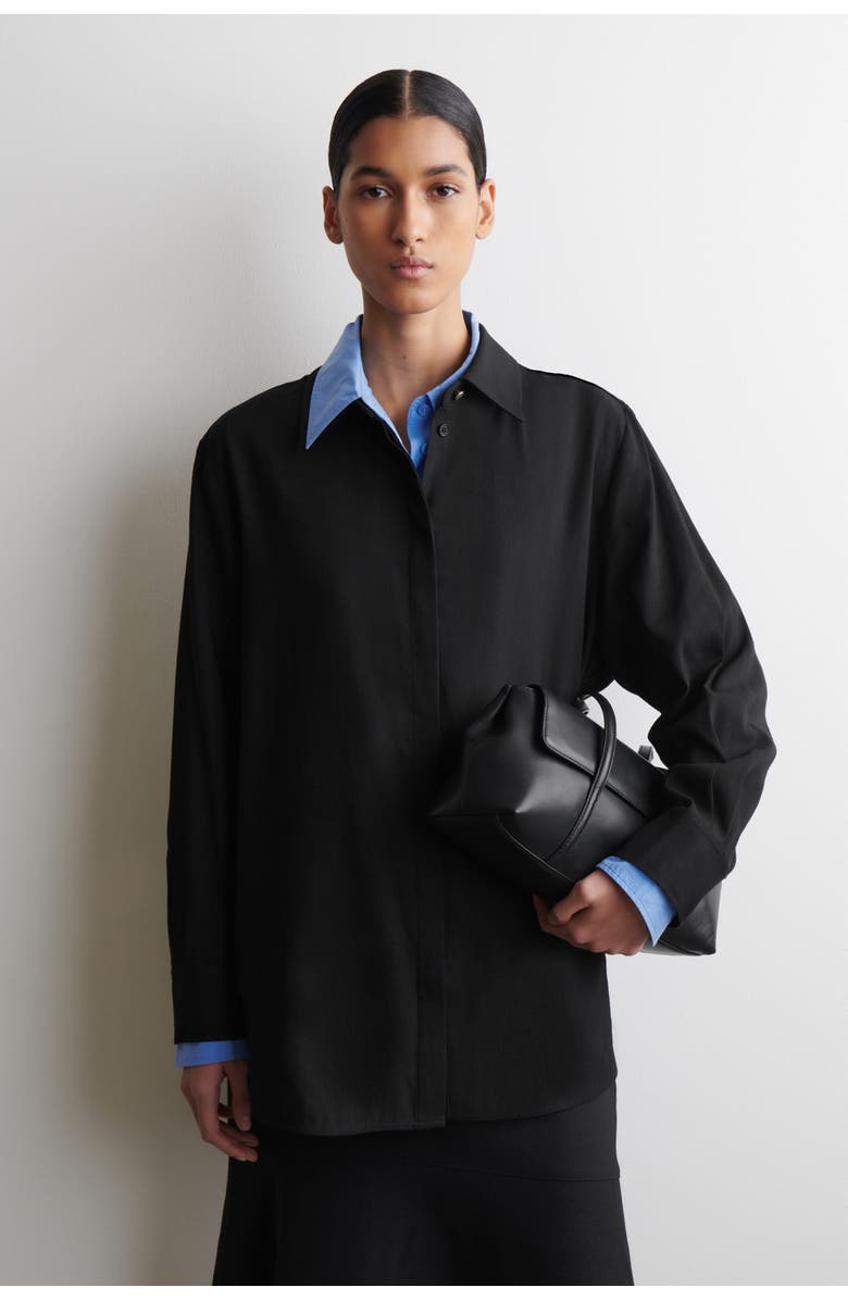 COS Longline Linen Shirt, Main, color, Black