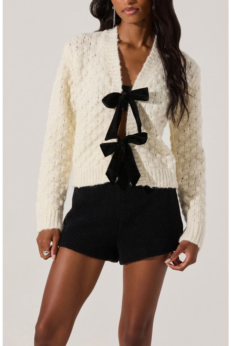 Velvet Bow Cardigan, Alternate, color, OFF WHITE