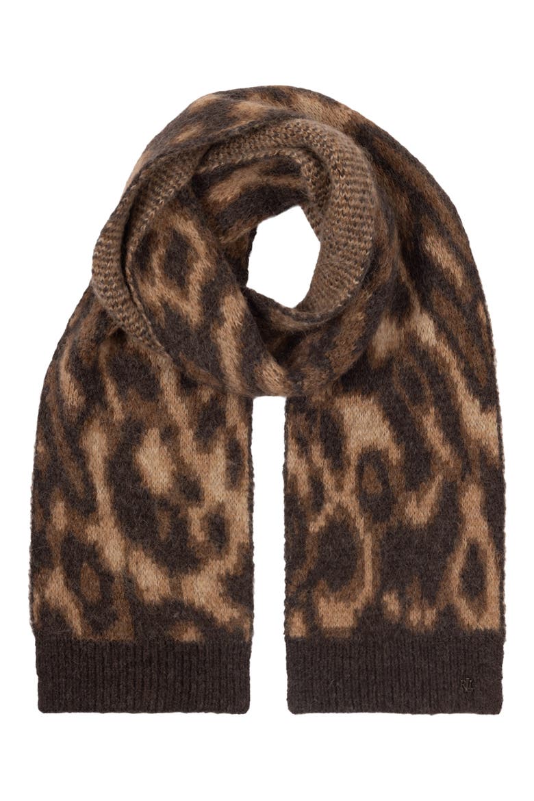Ocelot Pattern Wool & Alpaca Blend Mini Scarf, Main, color, ABSTRACT/ DARK BROWN