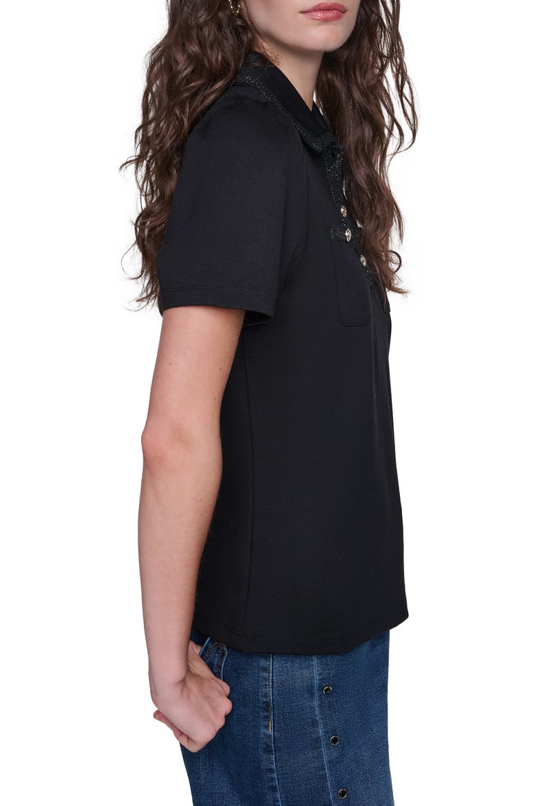 Metallic Trim Short Sleeve Knit Top, Alternate, color, BLACK