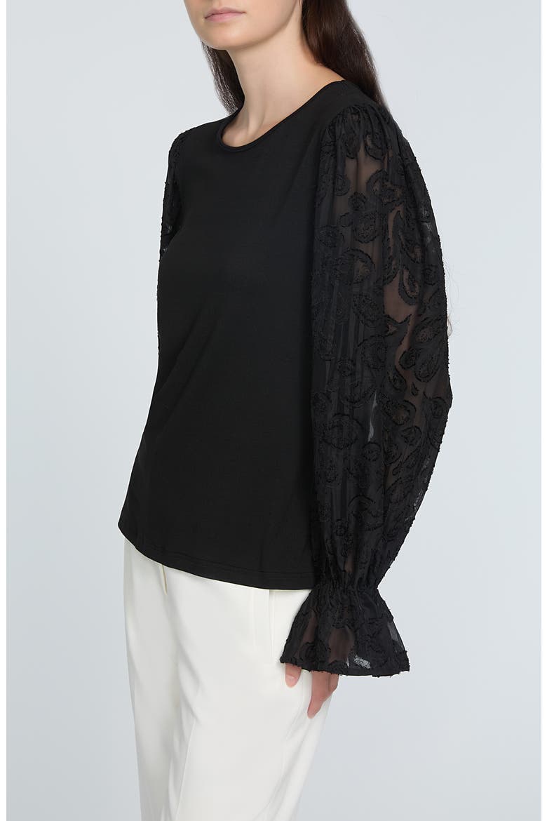 The Mavea Mixed Media Top, Alternate, color, NOIR BLACK
