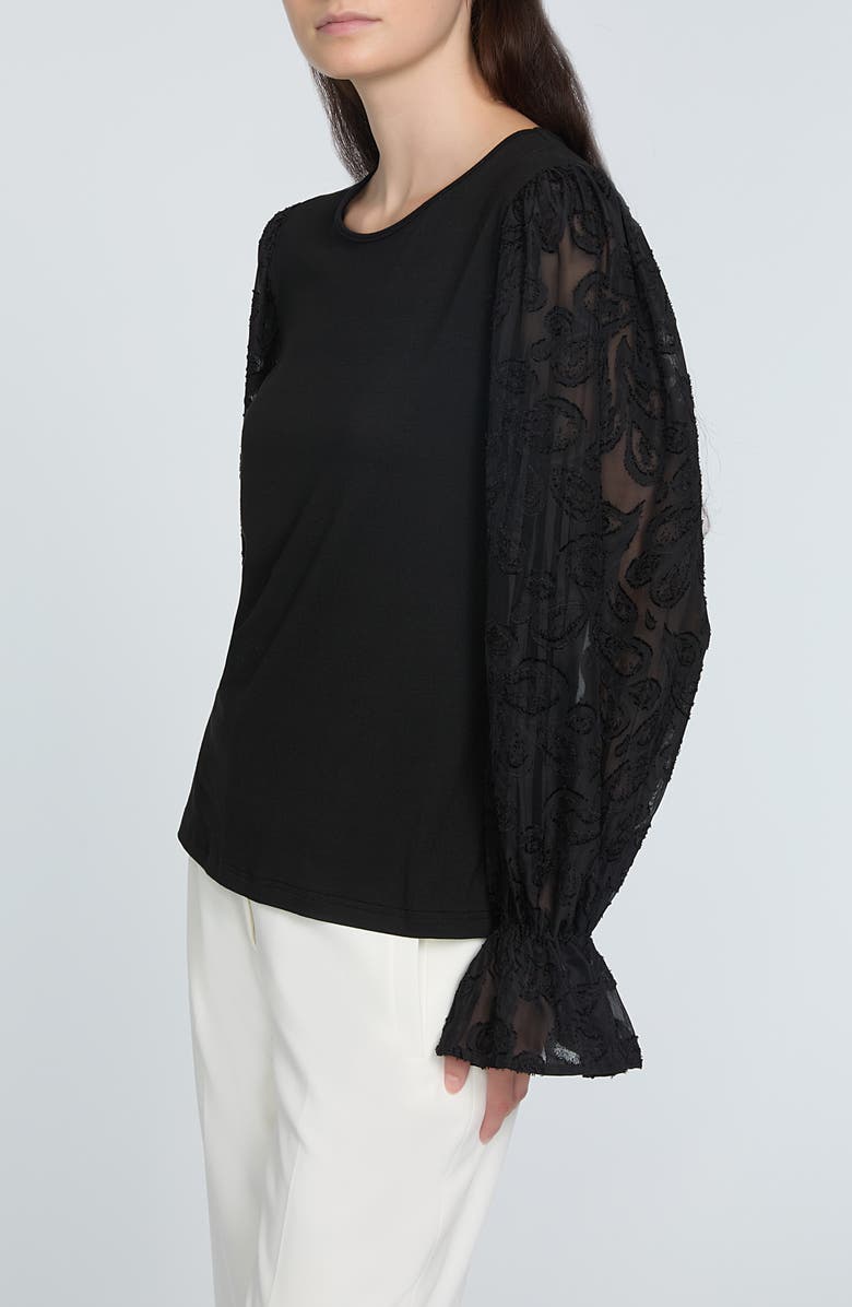 Elie Tahari The Mavea Mixed Media Top, Alternate, color, Noir Black