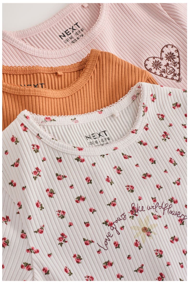 Kids' 3-Pack Long Sleeve Ditsy T-Shirts, Alternate, color, PINK