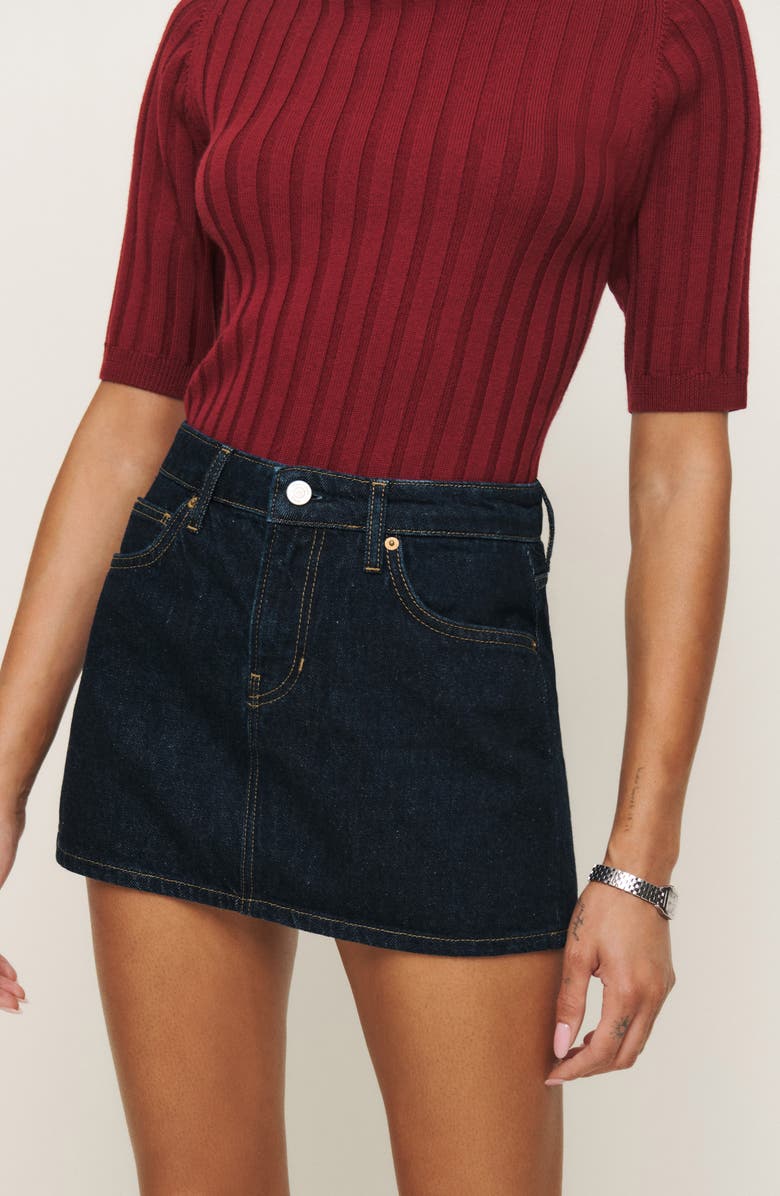 Reformation Hazel Denim Miniskirt, Alternate, color, Ondine