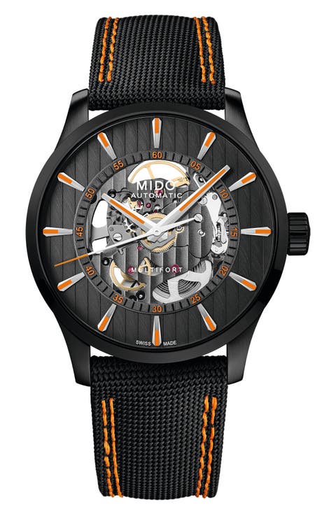Multifort Skeleton Vertigo Automatic Webbing Strap Watch, 42mm