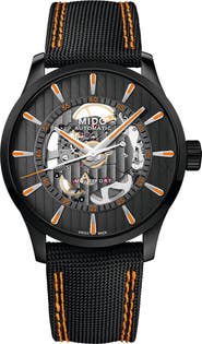 MIDO Multifort Skeleton Vertigo Automatic Webbing Strap Watch, 42mm