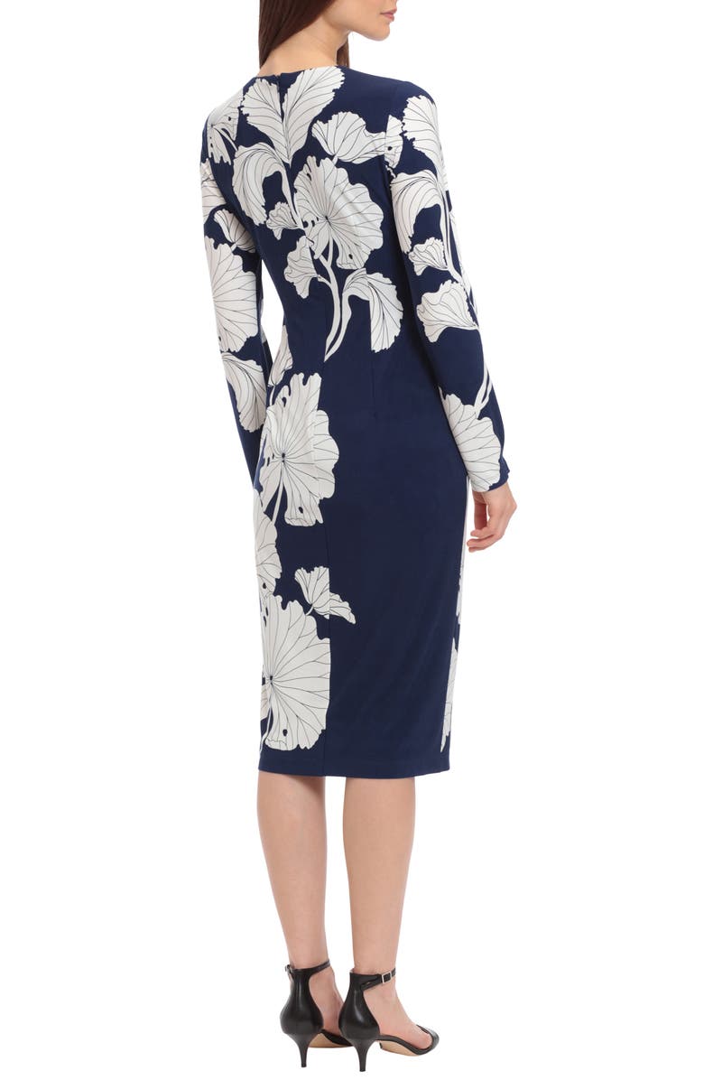 Maggy London Long Sleeve Placement Midi Sheath Dress, Alternate, color, 