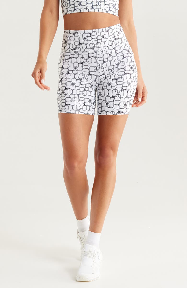 Recess Pickleball x Zella On Point Bike Shorts with Pockets, Main, color, White- Navy Paddle Geo