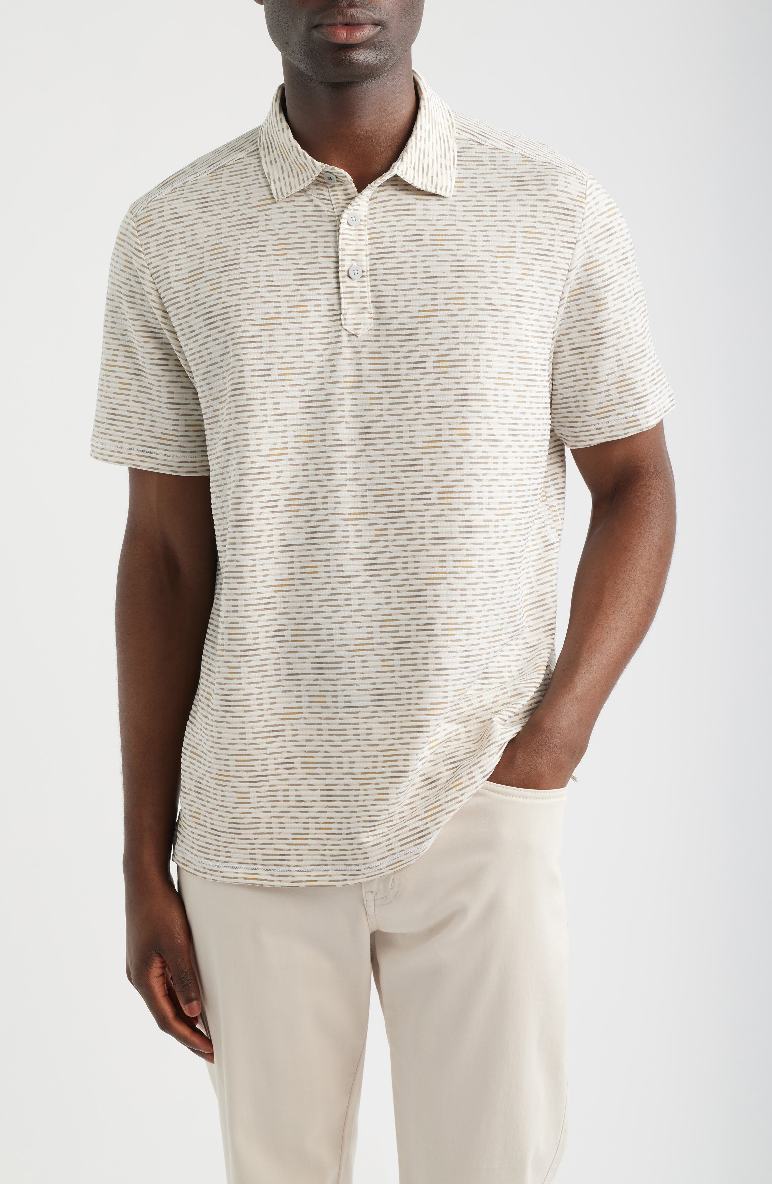Costa Wave Mosaic Print Seersucker Stripe IslandZone® Polo (Men