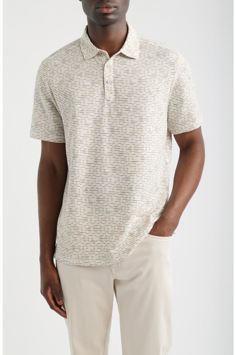 Costa Wave Mosaic Print Seersucker Stripe IslandZone® Polo, Main, color, ABBEY STONE
