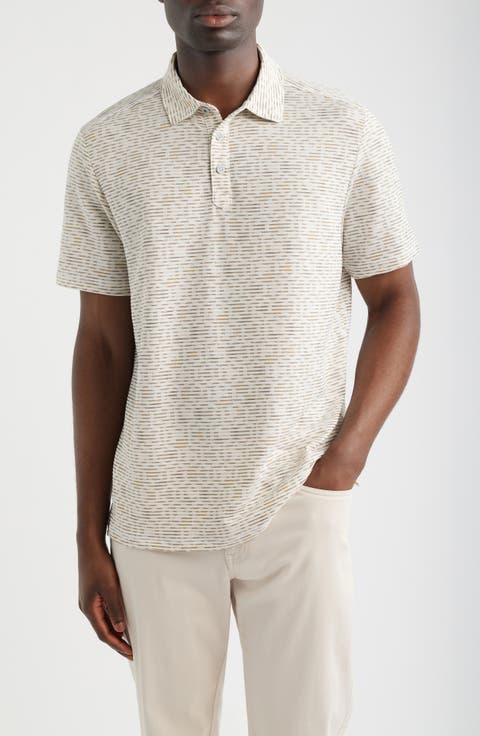 Costa Wave Mosaic Print Seersucker Stripe IslandZone® Polo