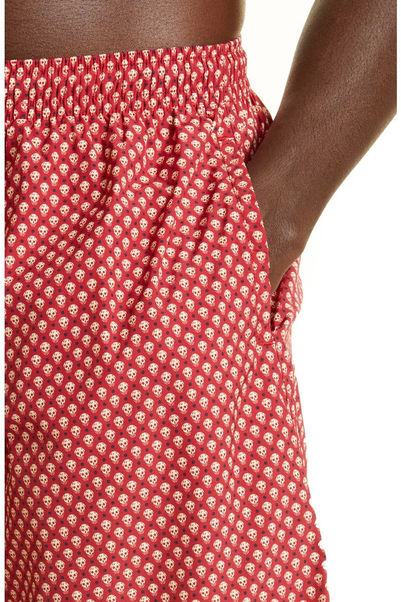 Men's Skull Long Swim Trunks, Alternate, color, BORDEAUX/ IVORY