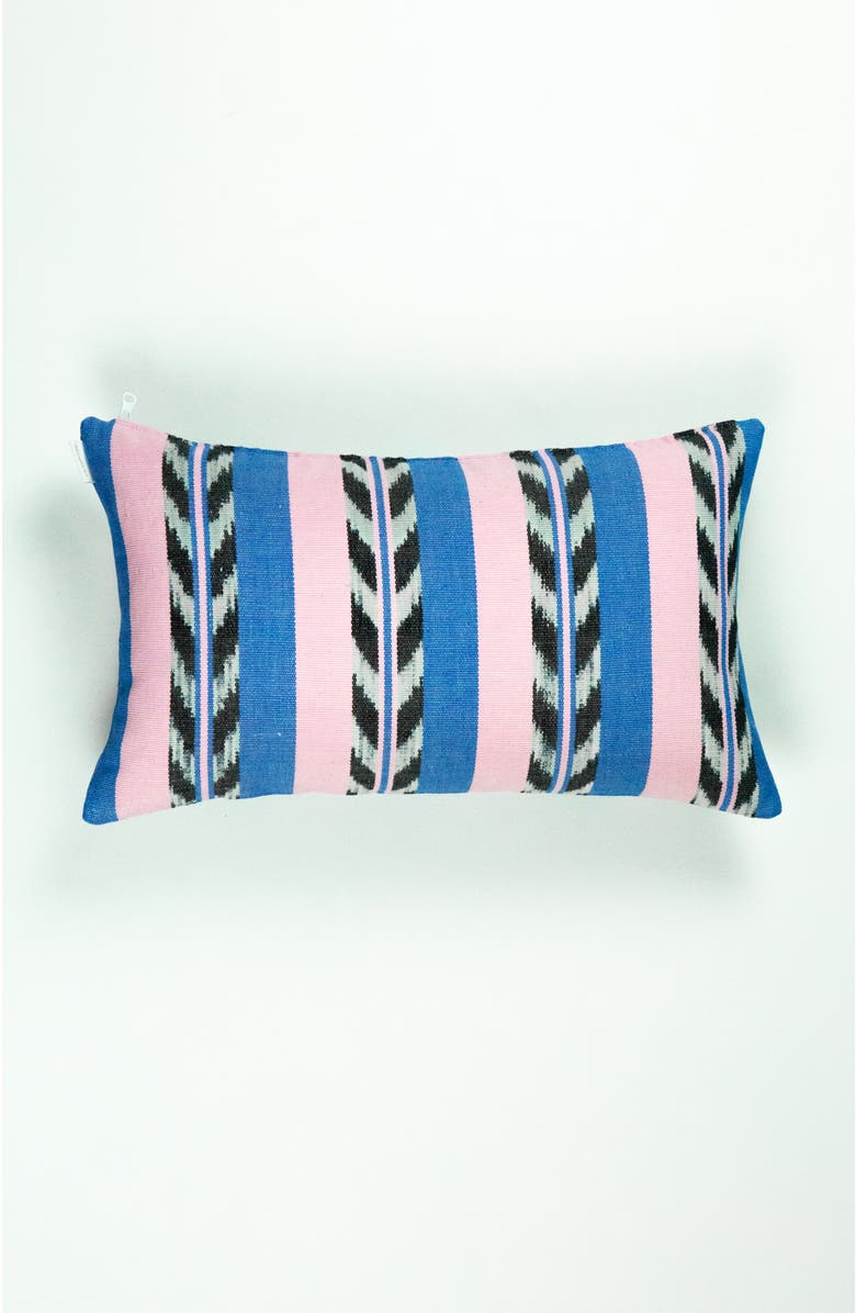 Archive New York Palm Ikat Striped Pink and Blue Handwoven Cotton Rectangle Pillow, Main, color, Blue And Pink