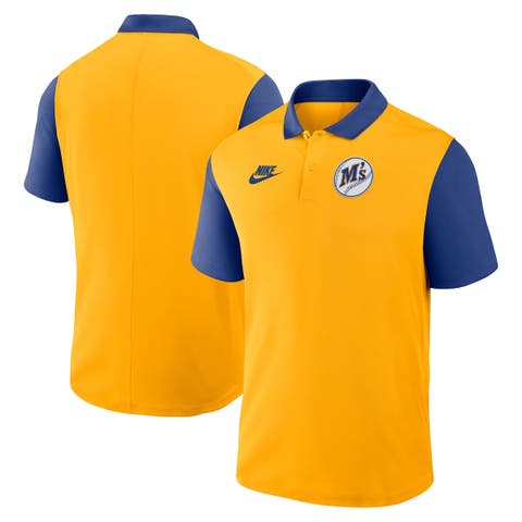 Men's Nike Gold/Royal Seattle Mariners Cooperstown Collection Color-Block Victory Performance Polo