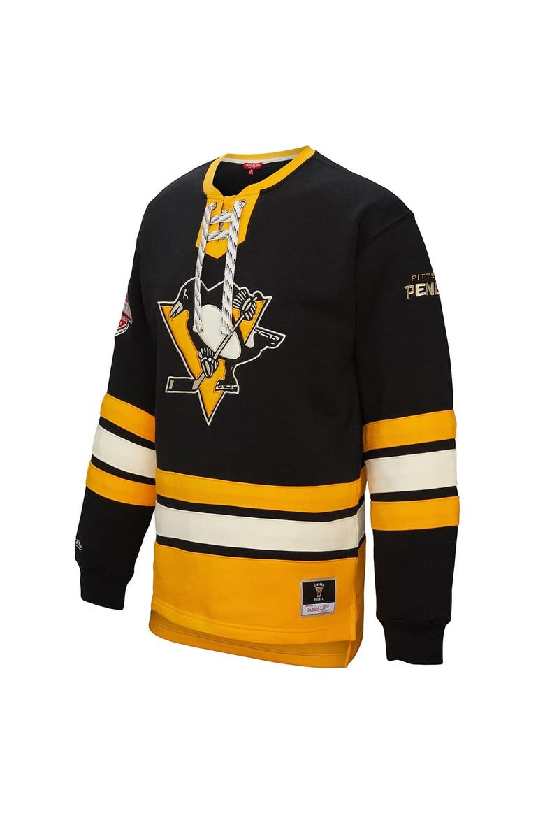 Women's Mitchell & Ness Black Pittsburgh Penguins Heritage Lace-Up Pullover Sweatshirt, Alternate, color, Black