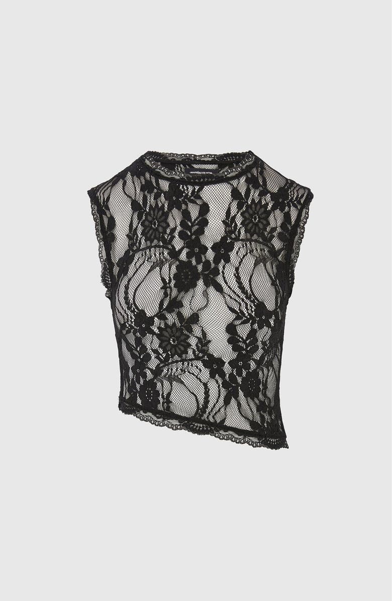 Manière De Voir Eugenie Lace Asymmetric Top, Main, color, Black
