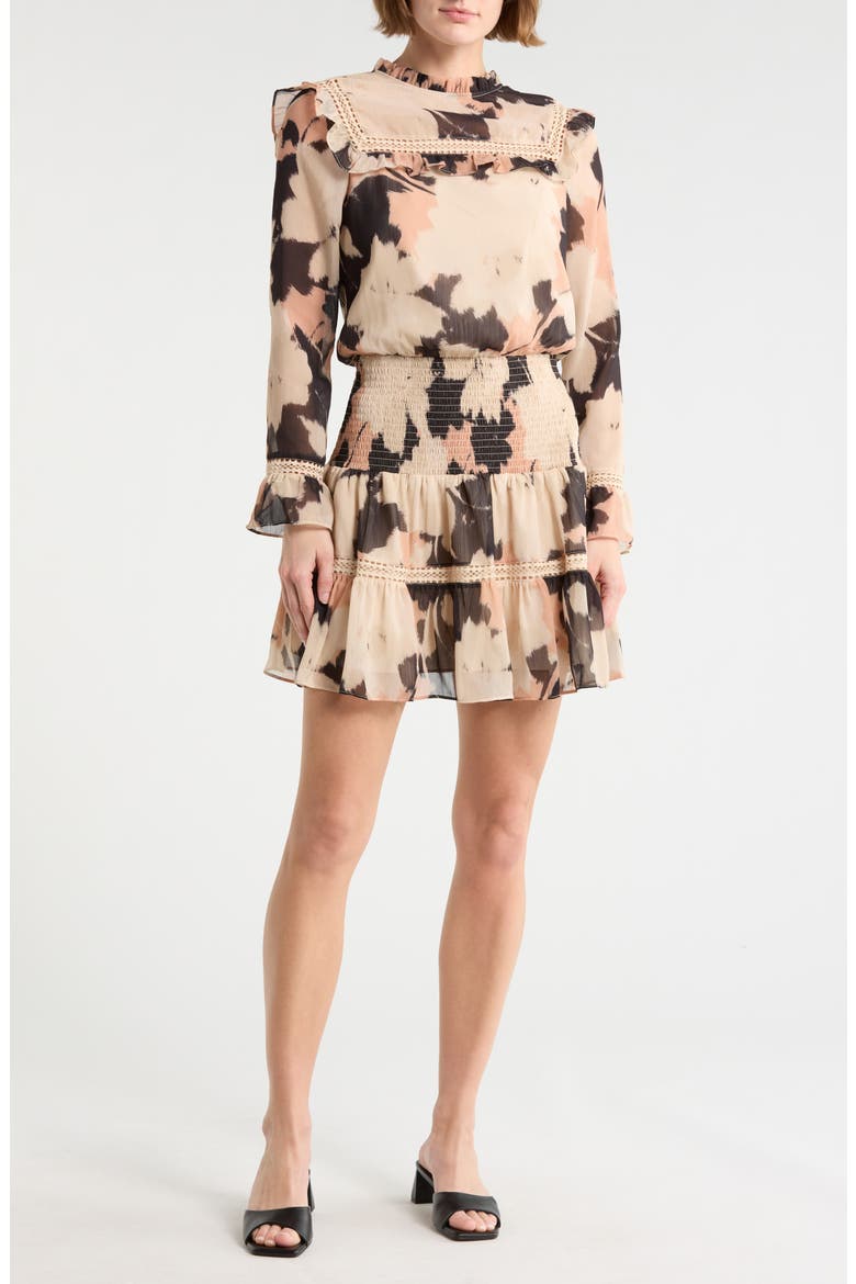 Valeria Long Sleeve Minidress, Main, color, BLURRED FLORALS