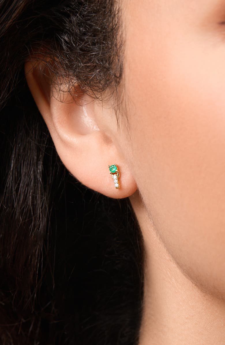 Bony Levy El Mar Gemstone & Diamond Bar Stud Earrings, Alternate, color, 18K Yellow Gold Emerald