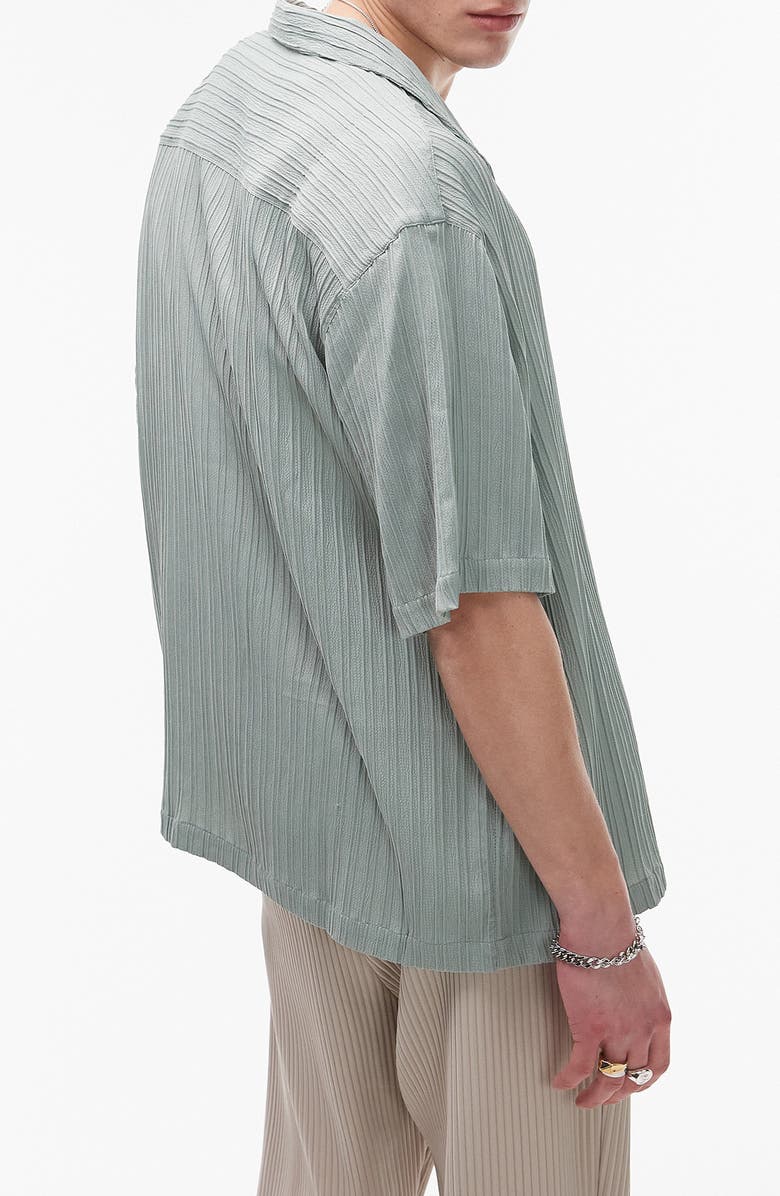 Topman Plissé Short Sleeve Button-Up Shirt, Alternate, color, Light Green