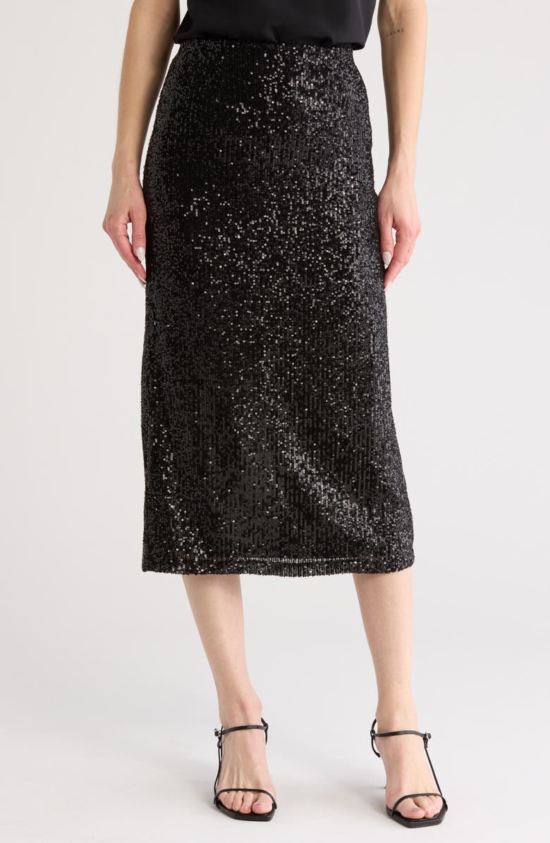 Steve Madden Sequin Column Midi Skirt, Alternate, color, Black