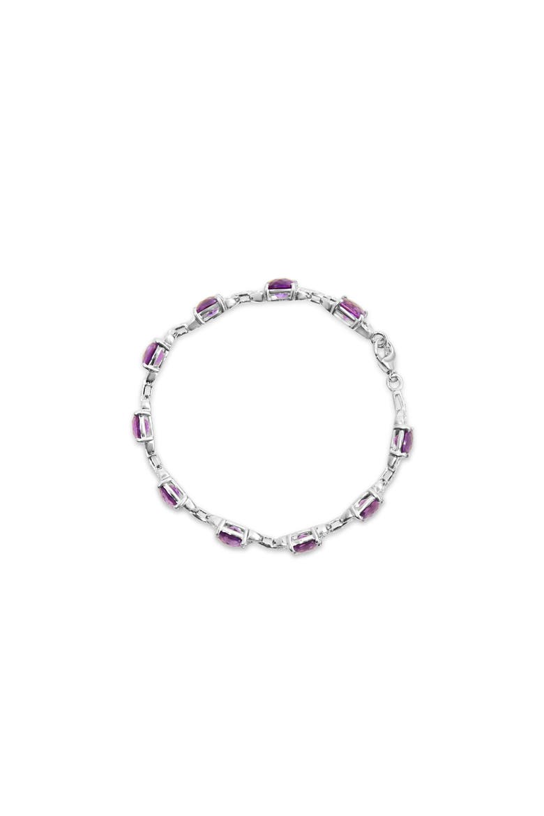 Silver 7mm Cushion Cut Amethyst Gemstone and Diamond Tennis Link Bracelet, Alternate, color, White