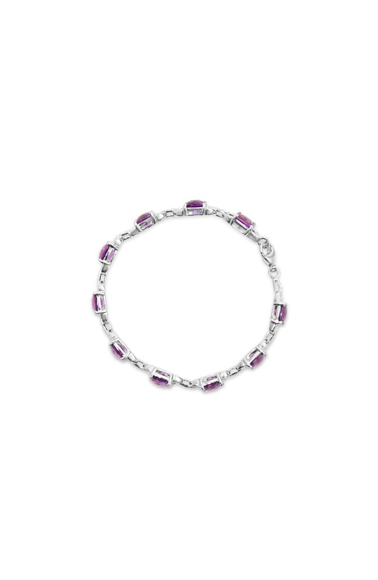 Haus of Brilliance Silver 7mm Cushion Cut Amethyst Gemstone and Diamond Tennis Link Bracelet, Alternate, color, White