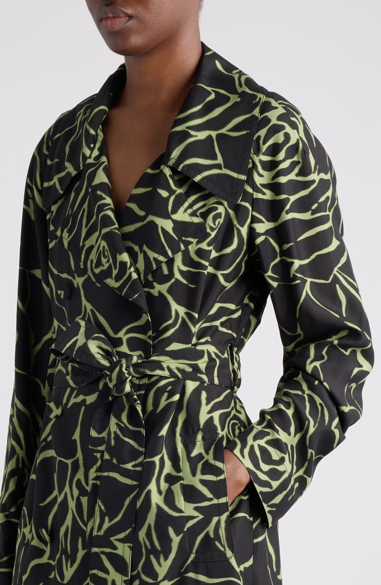 Dries Van Noten Rolana Giant Couture Rose Print Belted Crepe Trench Coat, Alternate, color, Black