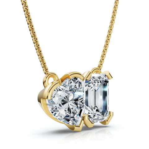 2Ct Toi Et Moi Heart Emerald Diamond Pendant 14k Gold 18" Necklace Lab Grown