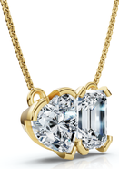 Bliss Diamond 2Ct Toi Et Moi Heart Emerald Diamond Pendant 14k Gold 18" Necklace Lab Grown