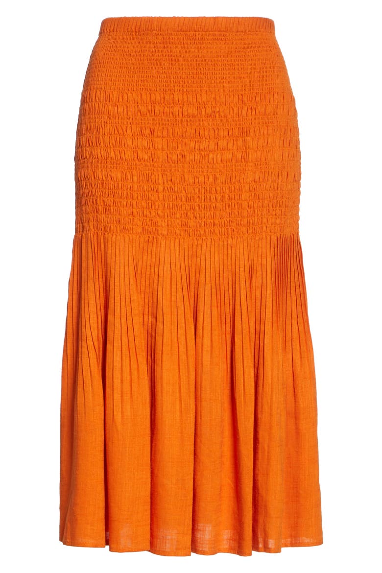 Smocked Midi Skirt, Alternate, color, DEEP ORANGE
