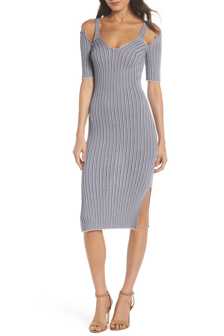 Cold Shoulder Ribbed Knit Body-Con Dress, Main, color, GREY