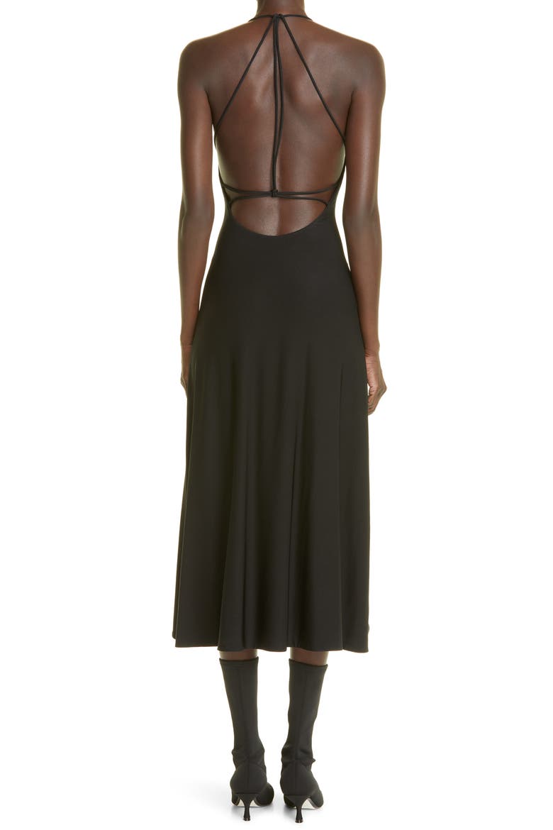 Rina Strappy Back Crepe Jersey Midi Dress, Alternate, color, BLACK