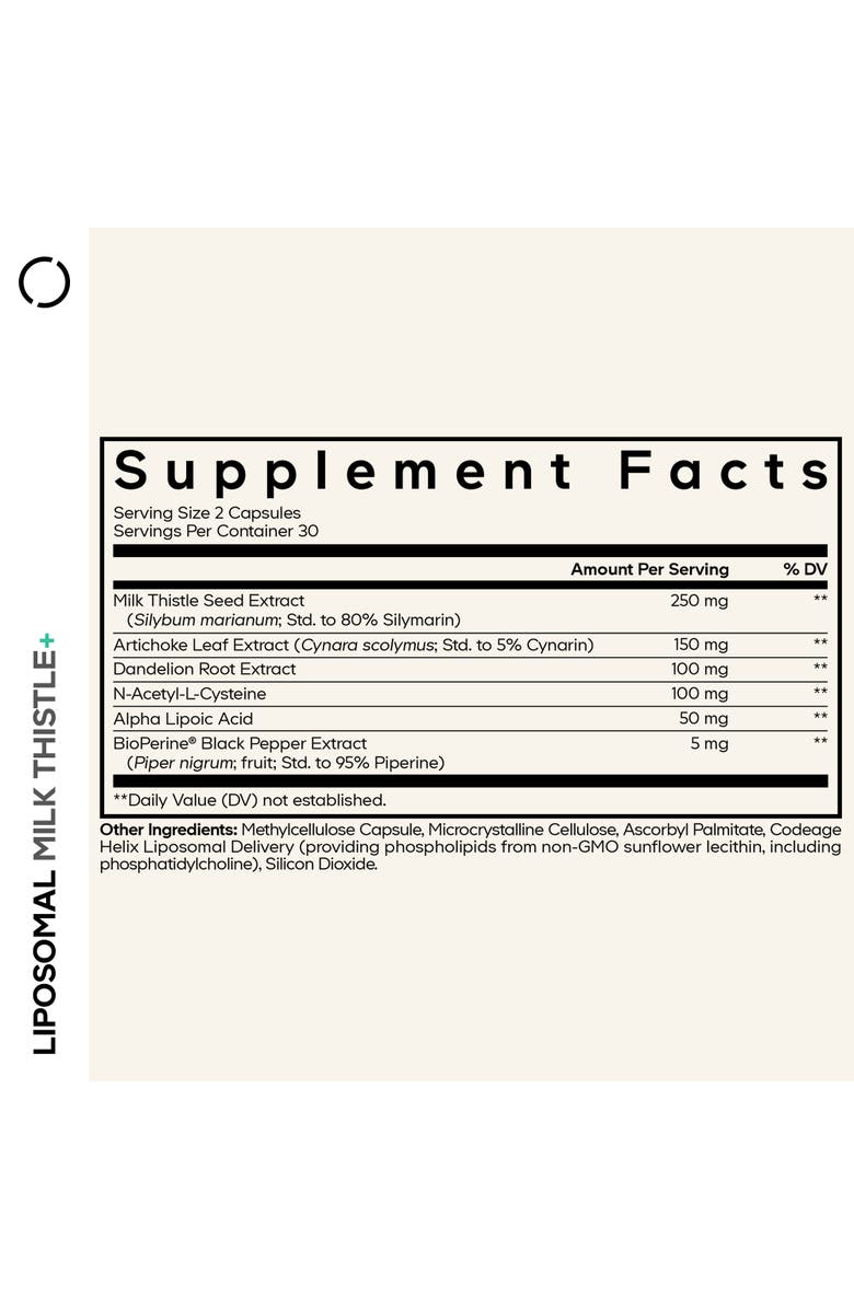 Codeage Liposomal Milk Thistle+, NAC, Artichoke, Dandelion Supplement, Alternate, color, White