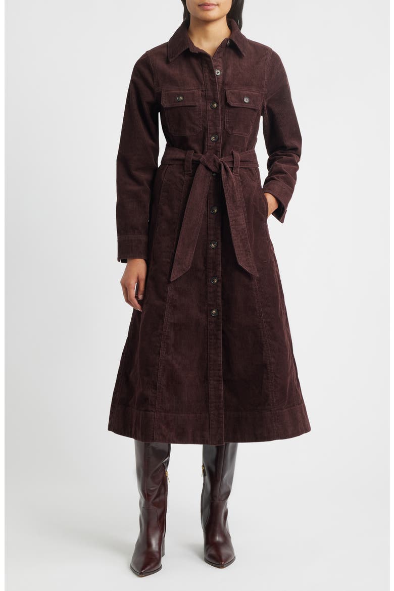 Long Sleeve Corduroy Shirtdress, Main, color, OXBLOOD