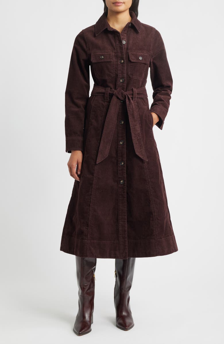 Wit & Wisdom Long Sleeve Corduroy Shirtdress, Main, color, Oxblood