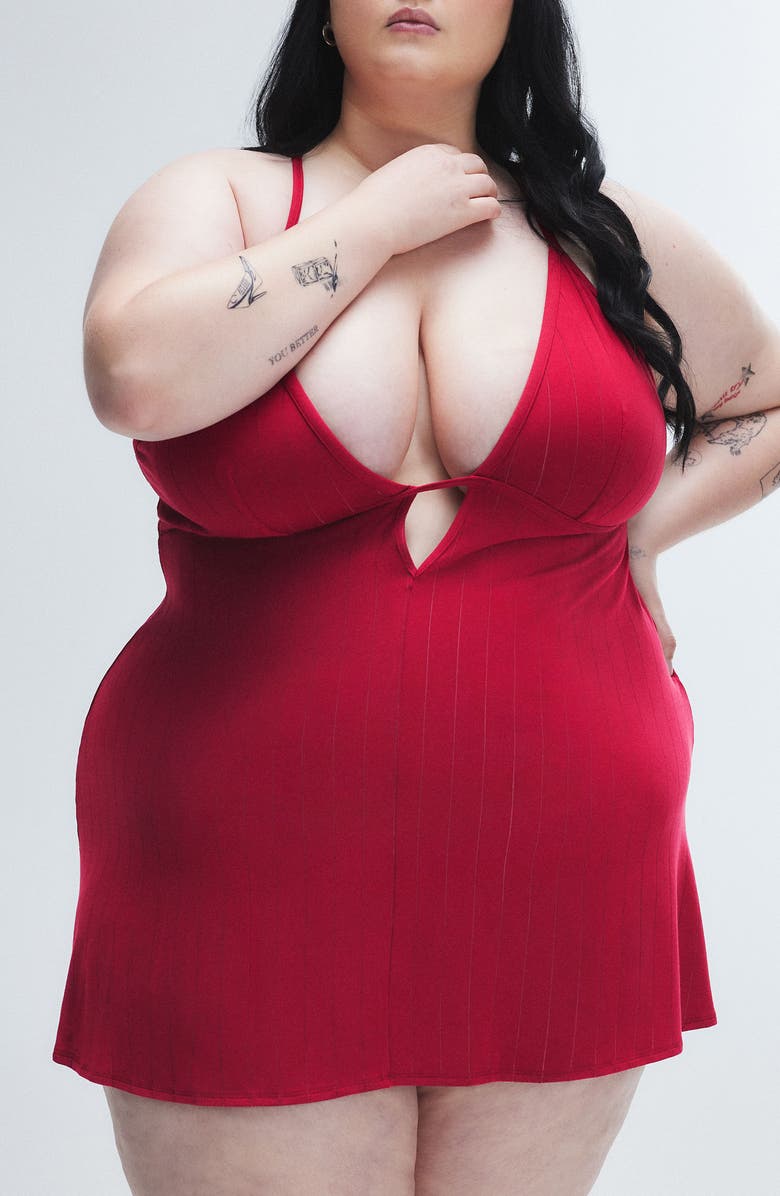 SAVAGE X FENTY Sleek Stitch Sleep Mini Slip, Main, color, Red Cognac