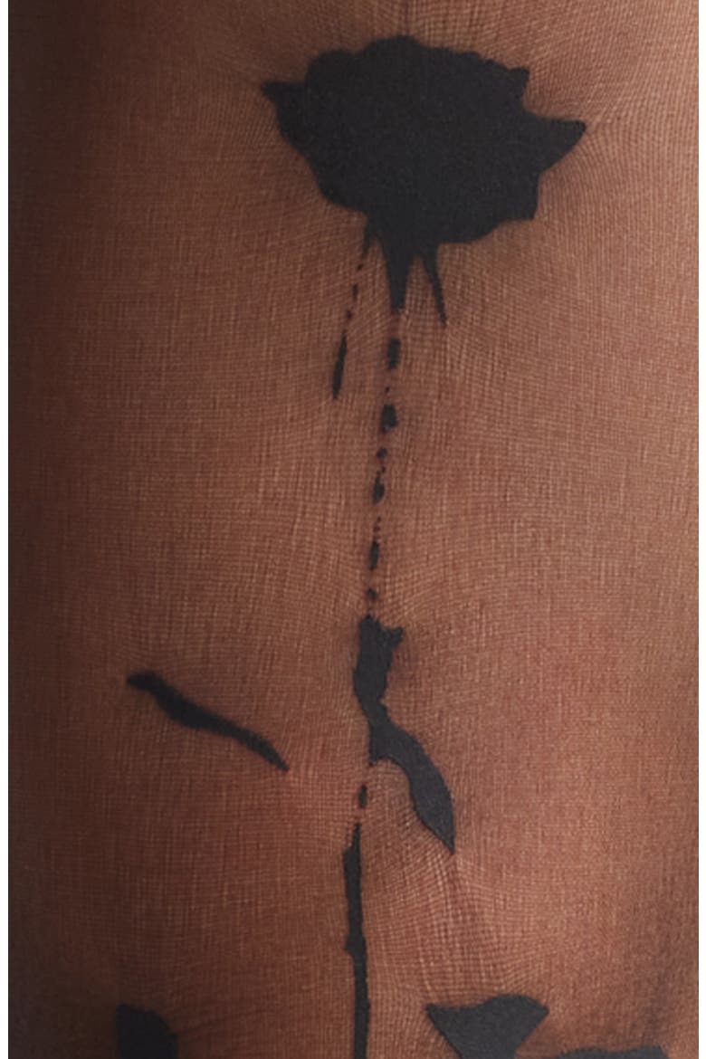 Rose Tattoo Sheer Tights, Alternate, color, BLACK