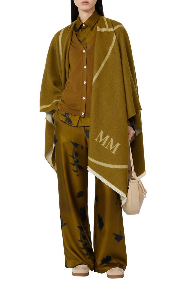 MM by Max Mara Eraclea Abstract Print Silk Button-Up Shirt, Alternate, color, Olive Green