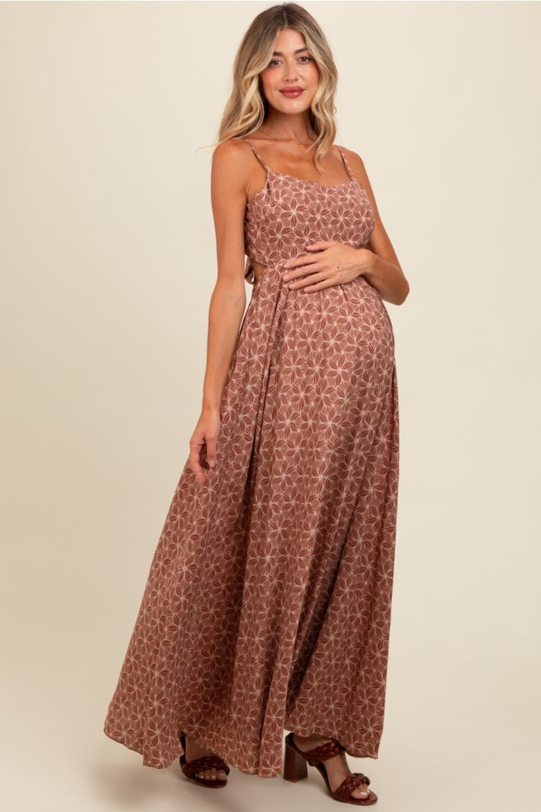 Floral Cutout Tie Back Maxi Dress, Alternate, color, Rust