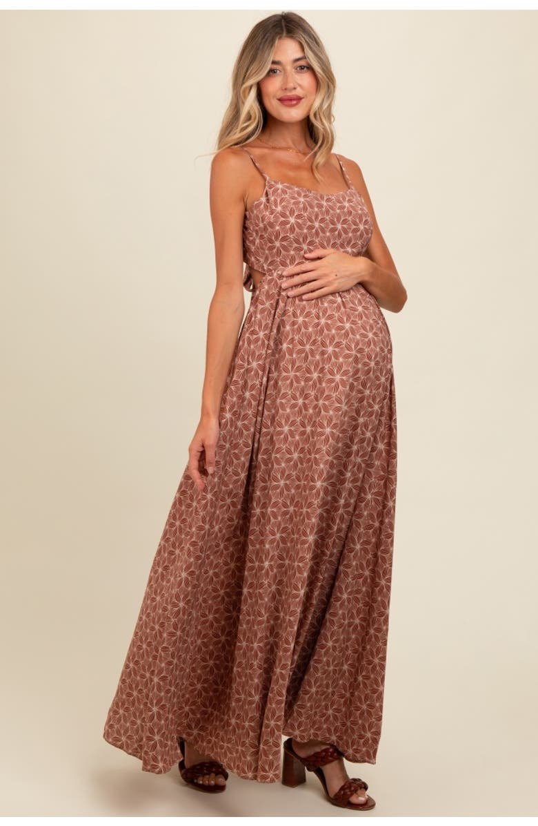 PinkBlush Floral Cutout Tie Back Maxi Dress, Alternate, color, Rust