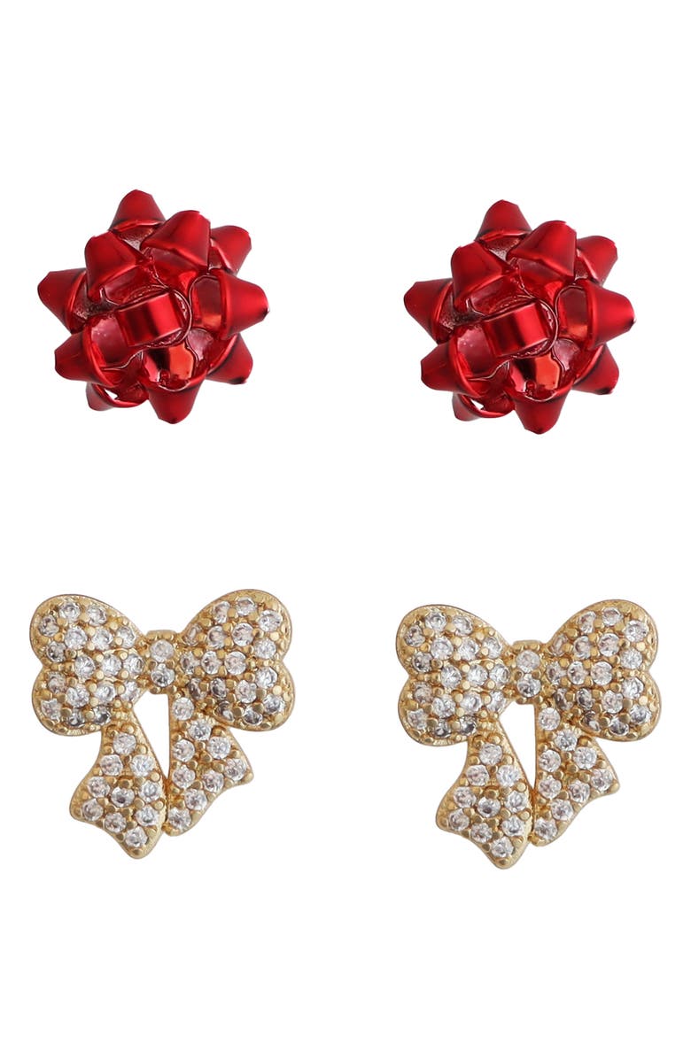 Panacea Set of 2 Bow Stud Earrings, Main, color, Red