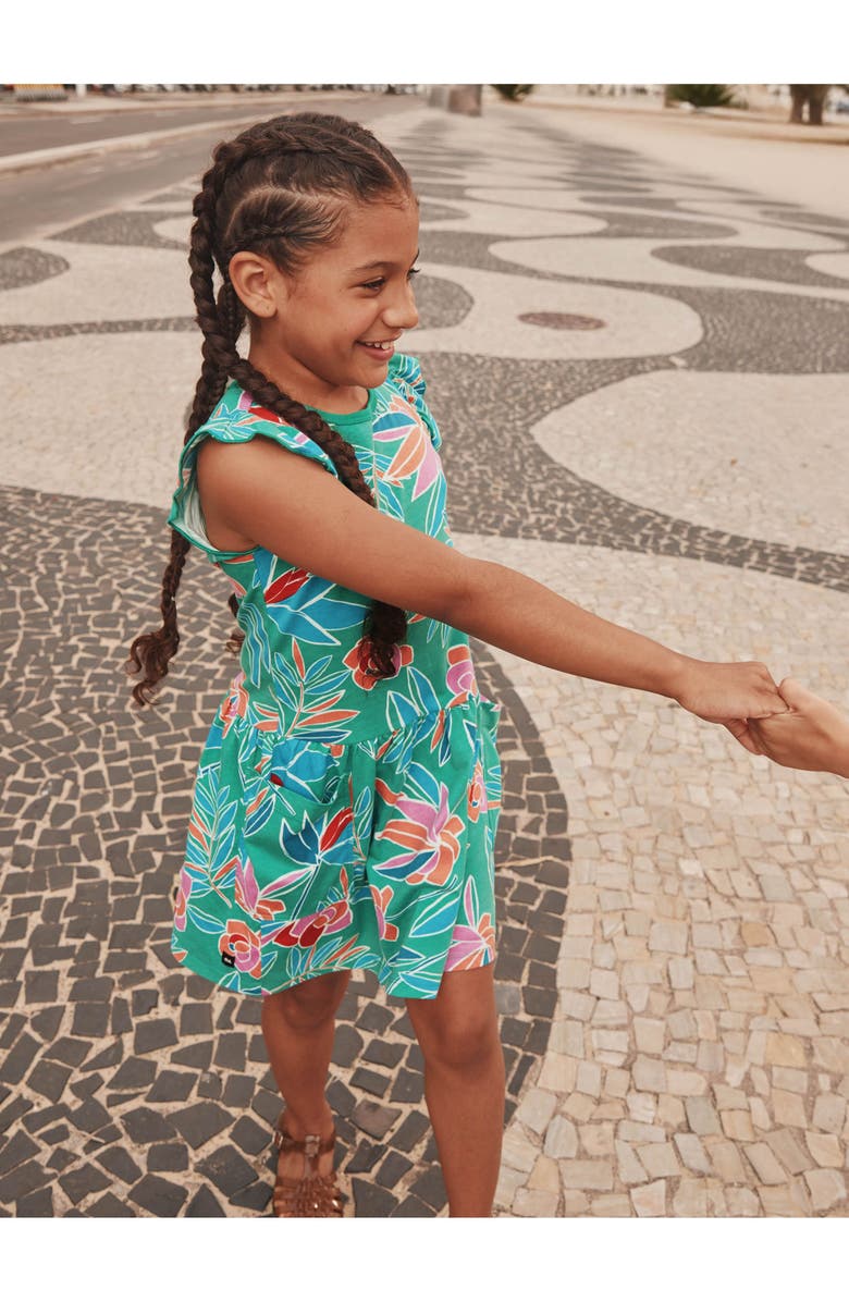 Tea Collection Flutter Sleeve Pocket Dress, Alternate, color, Tropical Gardenias