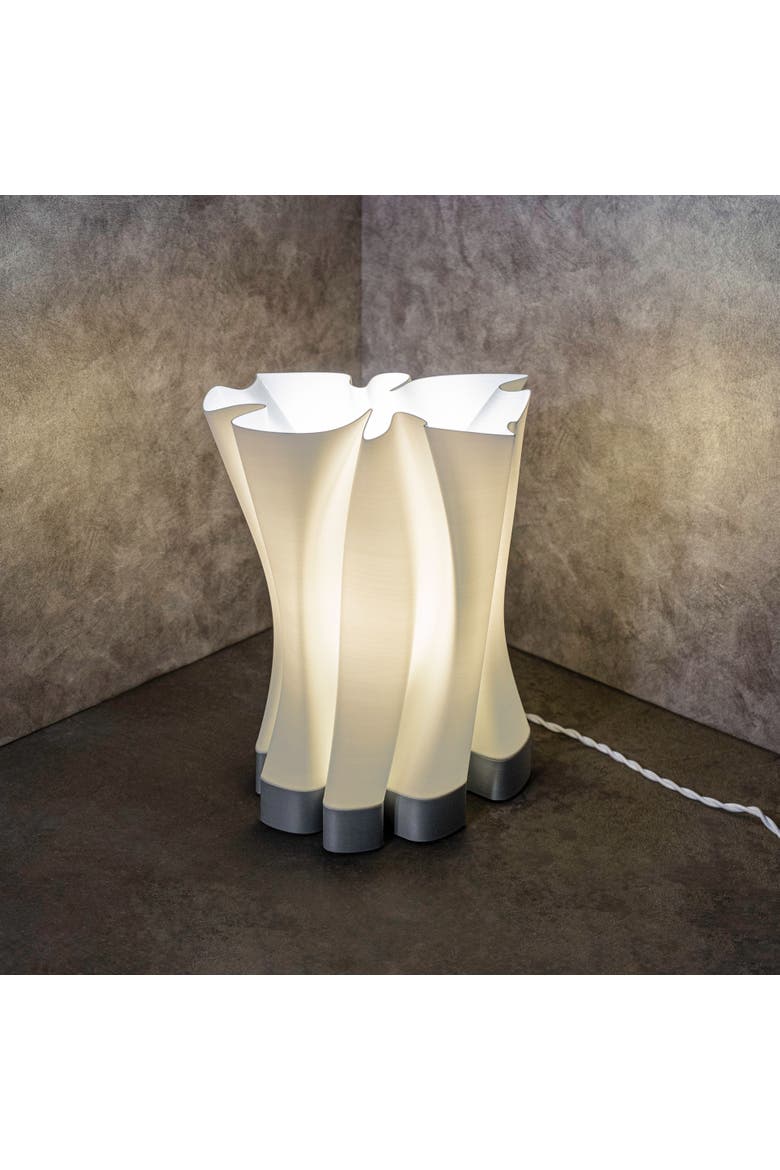Flame 13.5" Modern Bohemian Plant-Based PLA 3D Printed Dimmable LED Table Lamp, Alternate, color, White/Gray