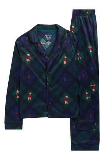 Jaclyn Kids' Matching Family Bear Plaid Two-piece Pajamas In Black