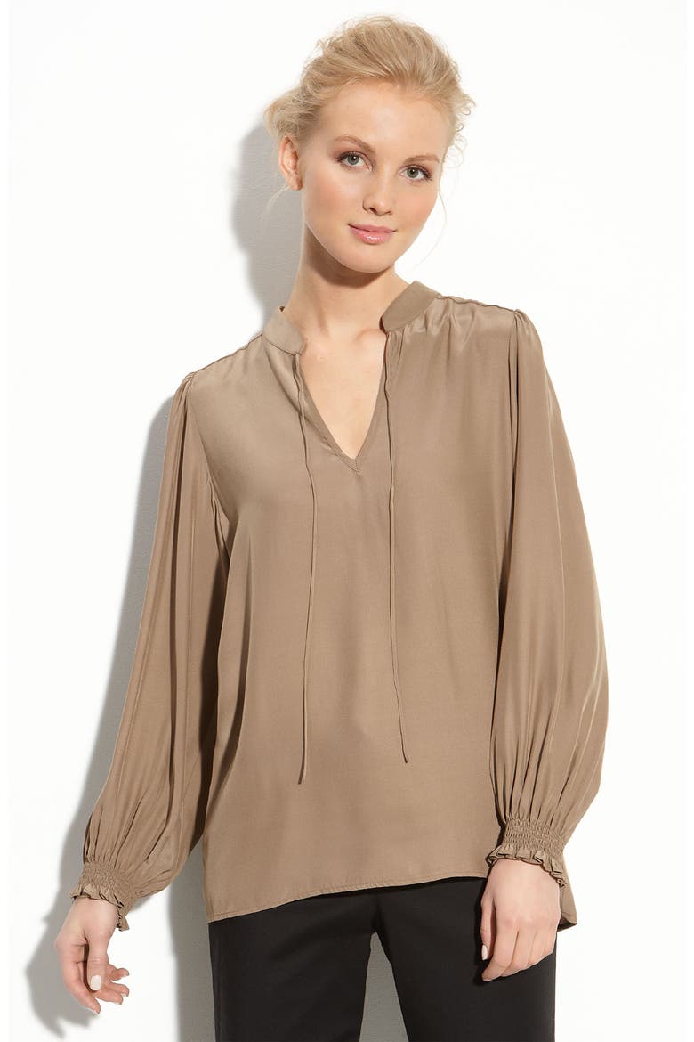 Tie Neck Smock Sleeve Tunic, Main, color, TAUPE