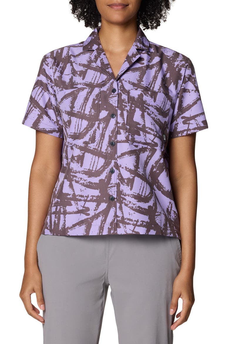Sun Drift Cooling UPF 50+ Short Sleeve Shirt, Main, color, PURPLE SAGE BRUSHSTROKES PRINT