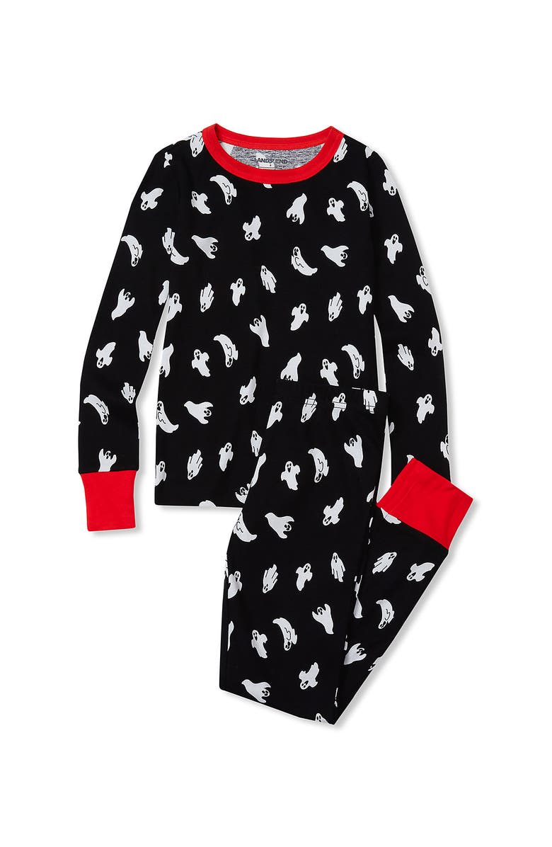 Lands' End Kids Pattern Snug Fit Pajama Set, Main, color, Black With Happy Ghosts
