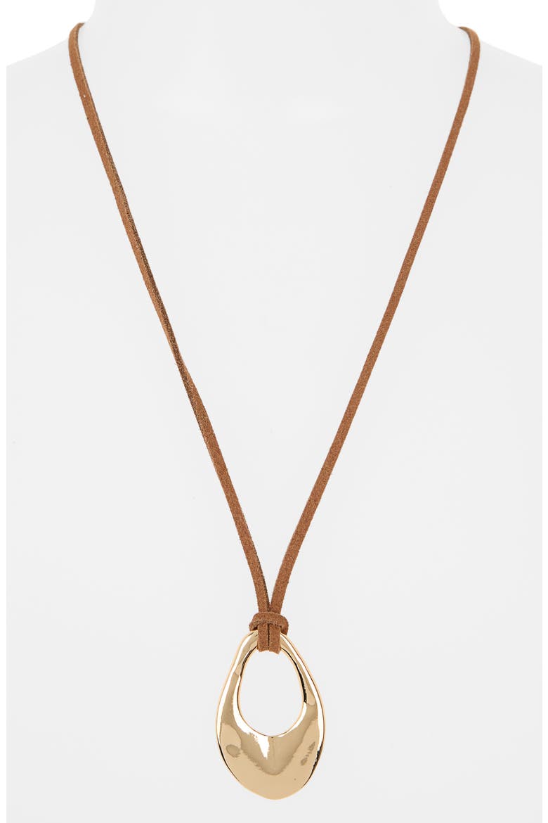 Organic Drop Pendant Faux Suede Cord Necklace, Alternate, color, TAN- GOLD