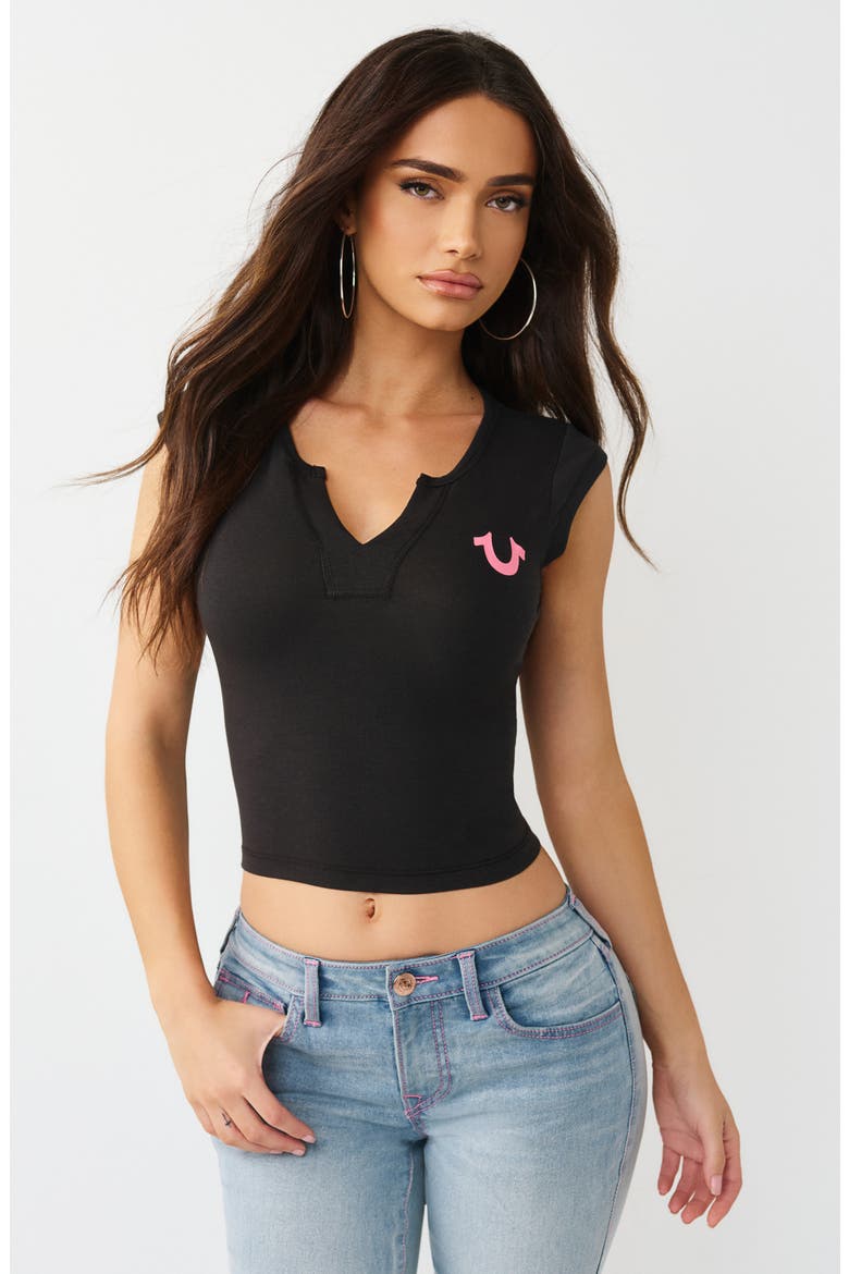 Notch Neck Camp Sleeve T-Shirt, Alternate, color, JET BLACK
