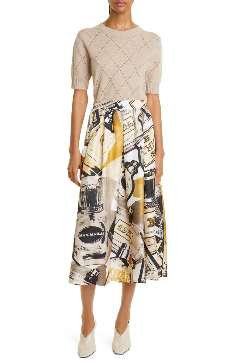 Max Mara Rotondo Lipstick Print Silk Midi Skirt, Alternate, color,